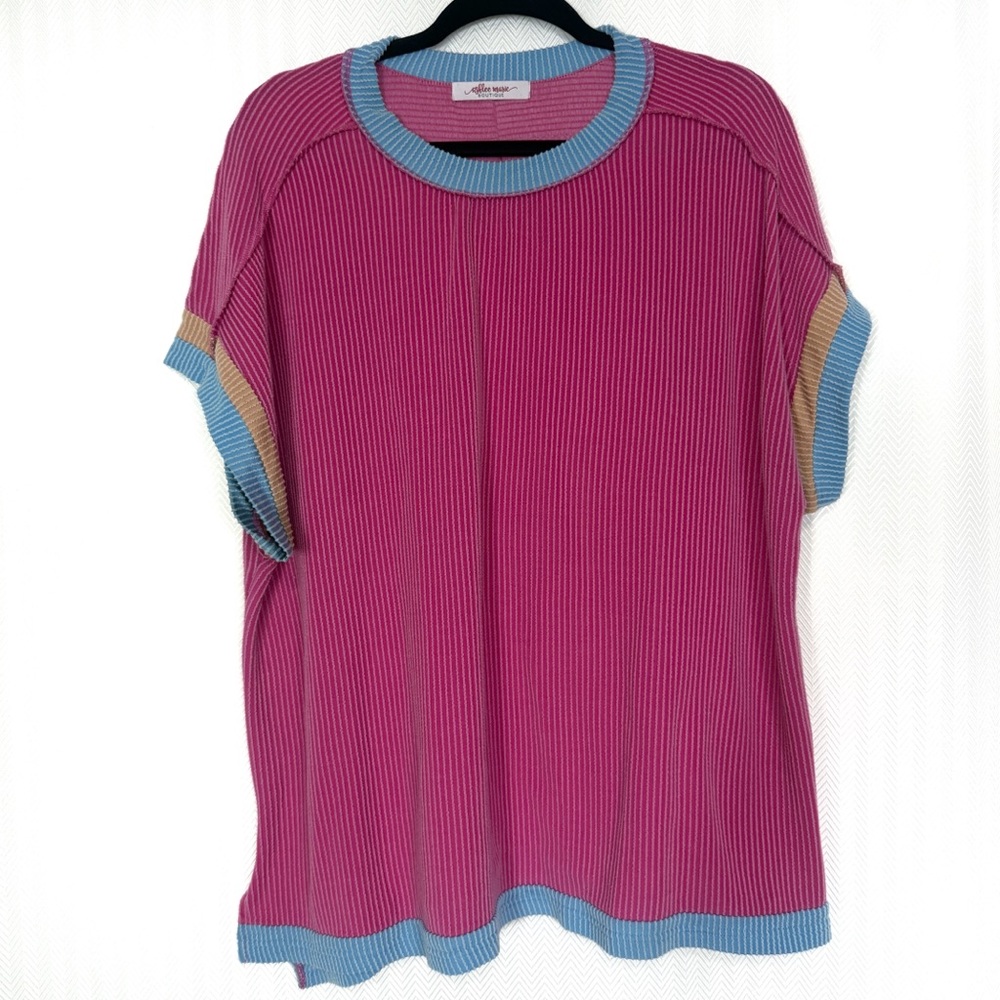 Ashlee Marie Boutique Ribbed Short Sleeve Top Size 2X
